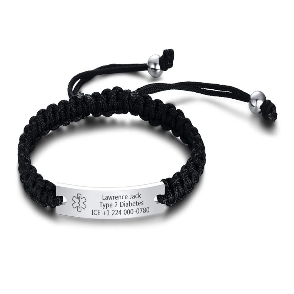 XUANPAI Medical Alert Bracelet for Women-Free Personalized Handmade Adjustable Braided Rope Bracelet for Mens/Medical ID Bracelet for Men Women/Medical ID Identification Bracelet