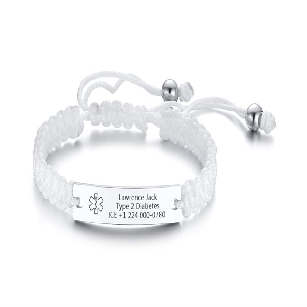 XUANPAI Medical Alert Bracelet for Women-Free Personalized Handmade Adjustable Braided Rope Bracelet for Mens/Medical ID Bracelet for Men Women/Medical ID Identification Bracelet