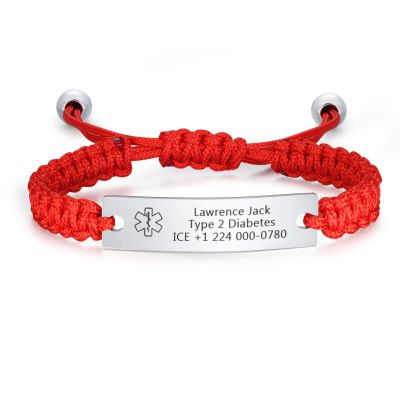 XUANPAI Medical Alert Bracelet for Women-Free Personalized Handmade Adjustable Braided Rope Bracelet for Mens/Medical ID Bracelet for Men Women/Medical ID Identification Bracelet