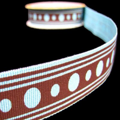 1 Pcs 7/8"W Spool Polka Dot Stripes Grosgrain Ribbon Blue Brown 3 Yards, Ribbon for Gift Wrapping | #AA120RK
