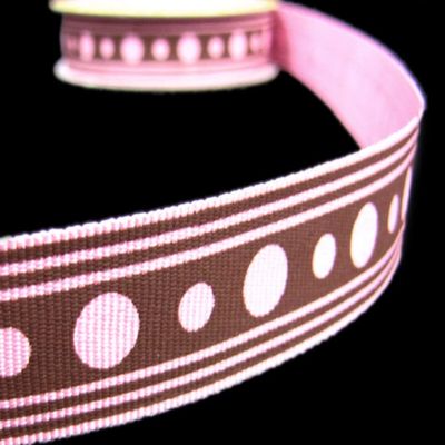 1 Pcs 7/8"W Spool Polka Dot Stripes Grosgrain Ribbon Pink Brown 3 Yards, Ribbon for Gift Wrapping | #AA120RK