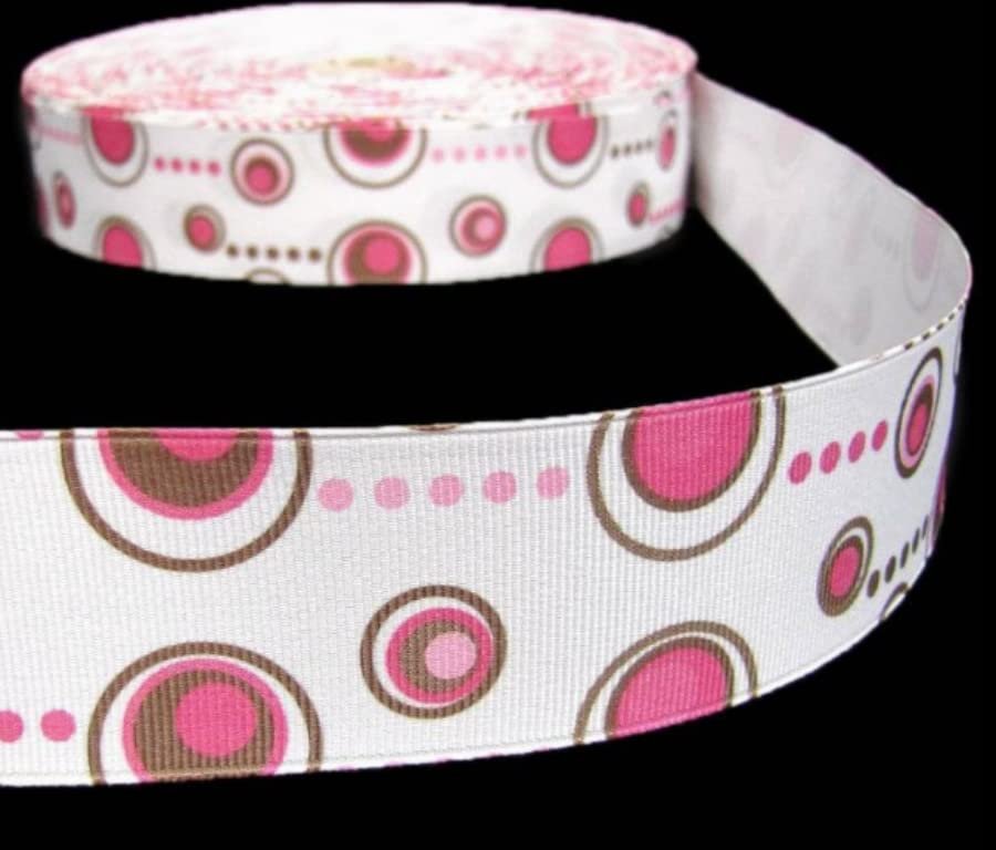 1 Pcs 1 1/2"W Disc Polka Dots Polkadots Grosgrain Ribbon Pink Brown 5 Yards, Ribbon for Gift Wrapping | #AA120RK