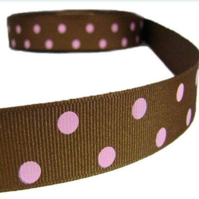 1 Pcs 7/8"W Polkadots Polka Dots Grosgrain Ribbon Chocolate Brown Pink 5 Yards, Ribbon for Gift Wrapping | #AA120RK