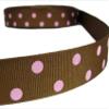 1 Pcs 7/8"W Polkadots Polka Dots Grosgrain Ribbon Chocolate Brown Pink 5 Yards, Ribbon for Gift Wrapping | #AA120RK view 1
