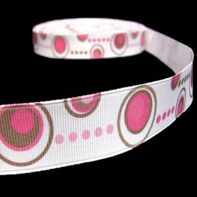 1 Pcs 7/8"W Disc Polka Dots Polkadots Grosgrain Ribbon Pink Brown 5 Yards, Ribbon for Gift Wrapping | #AA120RK