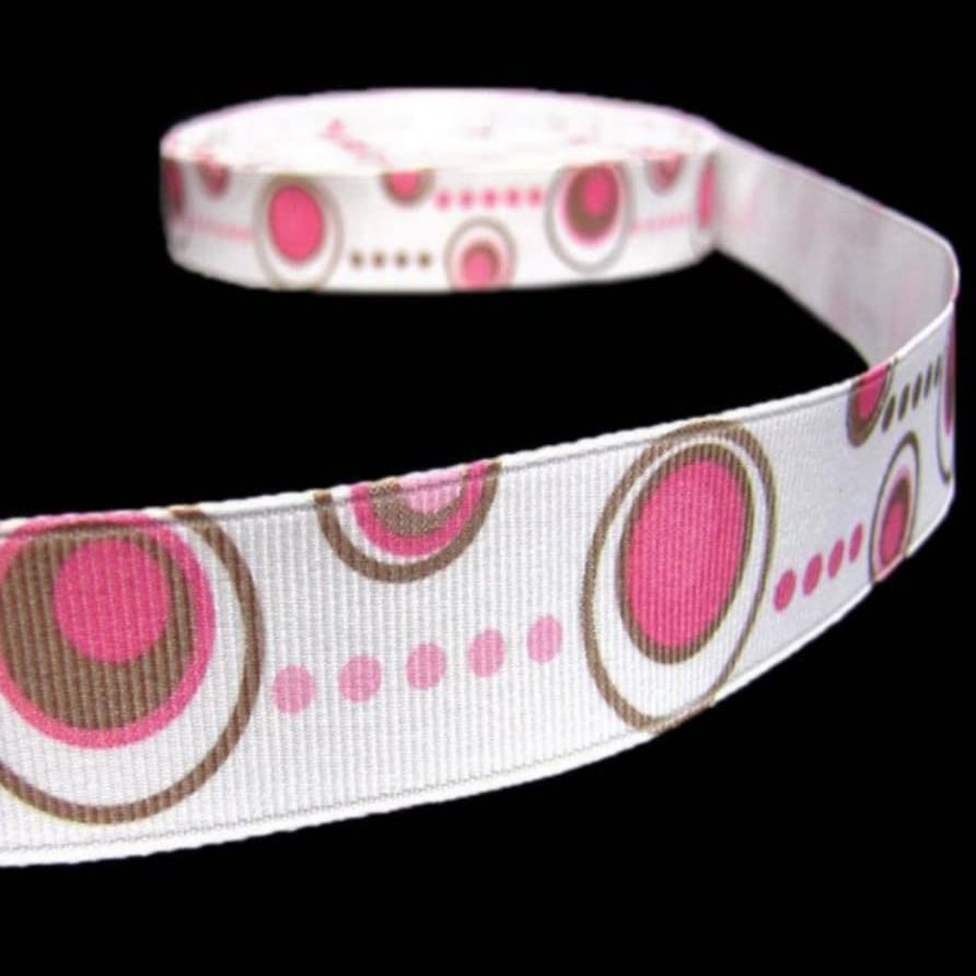1 Pcs 7/8"W Disc Polka Dots Polkadots Grosgrain Ribbon Pink Brown 5 Yards, Ribbon for Gift Wrapping | #AA120RK