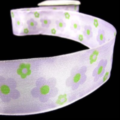 1 Pcs 1 1/2"W Flowered Pastel Flowers Wired Ribbon Lavender Purple Green 5 Yards, Ribbon for Gift Wrapping | #AA120RK