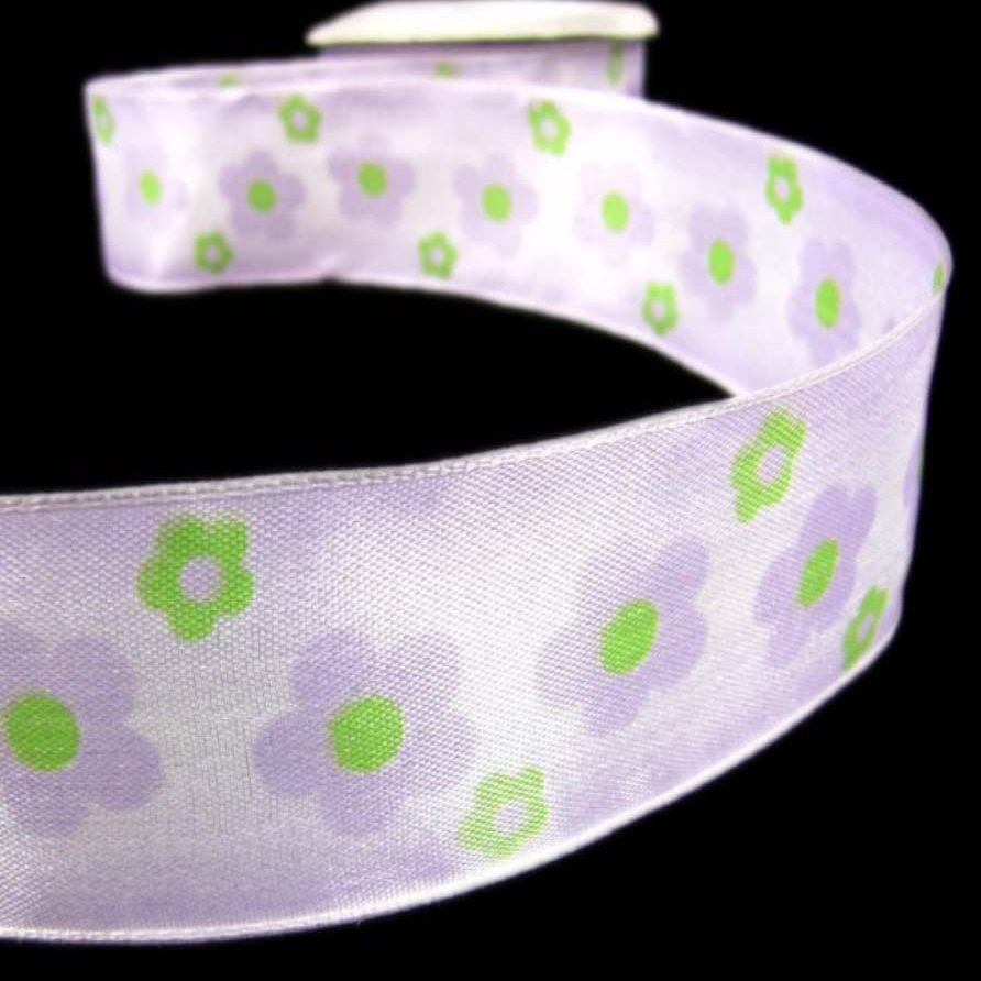 1 Pcs 1 1/2"W Flowered Pastel Flowers Wired Ribbon Lavender Purple Green 5 Yards, Ribbon for Gift Wrapping | #AA120RK