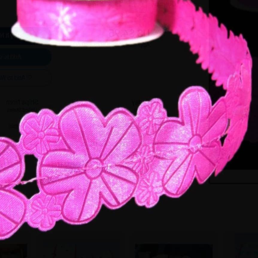 1 Pcs 1 1/2"W Cut Out Die Cut Flowers Wired Ribbon Bright Pink 5 Yards, Ribbon for Gift Wrapping | #AA120RK