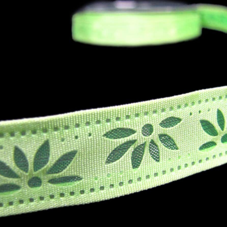 1 Pcs 1/2"W Flowers Die Cut Out Wired Ribbon Green 5 Yards, Ribbon for Gift Wrapping | #AA120RK