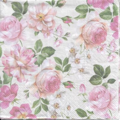 AM Dcor - 20 Count Soft 3-Ply Tissue Decoupage Luncheon Paper Napkins -13" x 13" (Unfolded) (Roses Glory Cream, 13x13 Inch (Pack of 20))