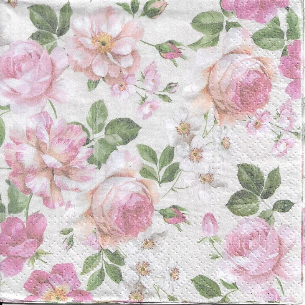 AM Dcor - 20 Count Soft 3-Ply Tissue Decoupage Luncheon Paper Napkins -13" x 13" (Unfolded) (Roses Glory Cream, 13x13 Inch (Pack of 20))