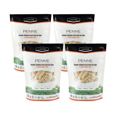 LIVIVA Shirataki Konjac Penne (4 Pk - 73.33 oz) Diabetic-Friendly Low Carb, Low Calorie Pasta Noodles Ready to Serve No Odor, Certified Non-GMO, Gluten Free, Vegan, Plant-Based, Keto, Kosher, Halal