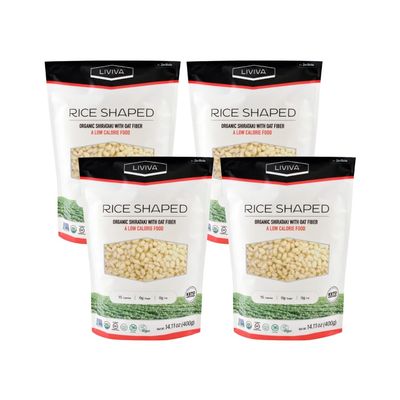 LIVIVA Shirataki Konjac Rice Shaped Noodle 4 Pk (73.33 oz) Diabetic-Friendly Low Carb, Low Calorie Pasta Noodles Ready to Serve No Odor, Certified Non-GMO, Gluten Free, Vegan, Plant-Based, Keto, Kosher, Halal