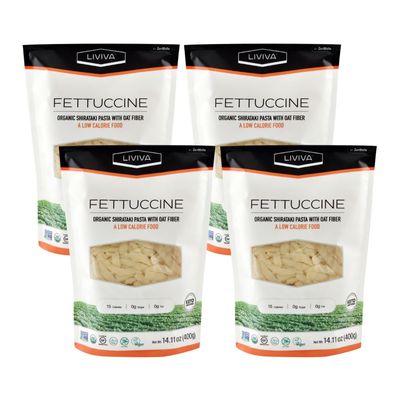 LIVIVA Shirataki Konjac Fettuccine (4 Pk - 73.33 oz) Diabetic-Friendly Low Carb, Low Calorie Pasta Noodles Ready to Serve No Odor, Certified Non-GMO, Gluten Free, Vegan, Plant-Based, Keto, Kosher, Halal