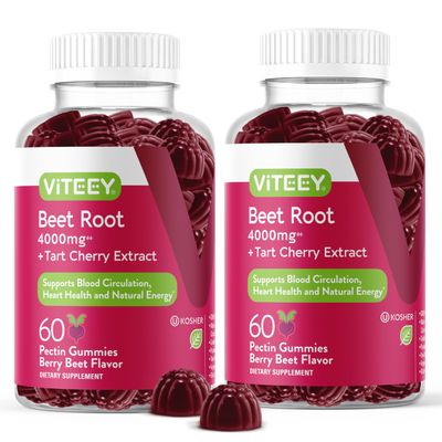 Viteey Beet Root Gummies with Tart Cherry - Beetroot Supplement for Heart Health, Blood Pressure Support - Vegan, Gluten-Free - 120 Count