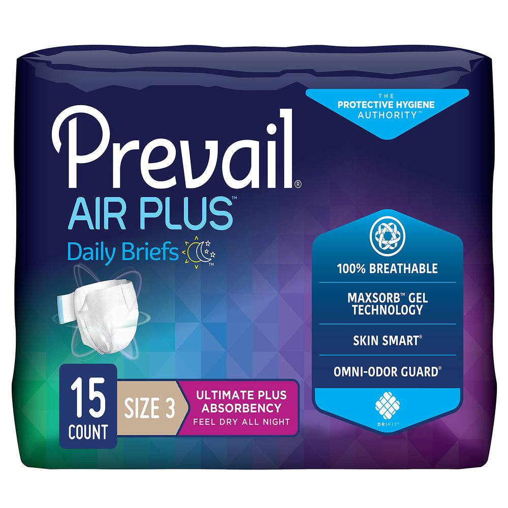 Prevail Air Plus Daily Brief | Size 3 | Breathability | Ultimate Absorbency | 15 Count, 15 Count (Pack of 1)