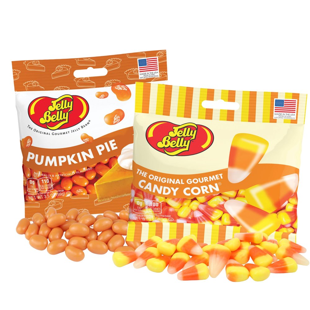 Sweetzo Candy Corn and Pumpkin Pie Jelly Beans Fall Themed Candy, Halloween Candies Variety Mix, Candy Jar and Goodie Bag Fillers (Pack of 2)