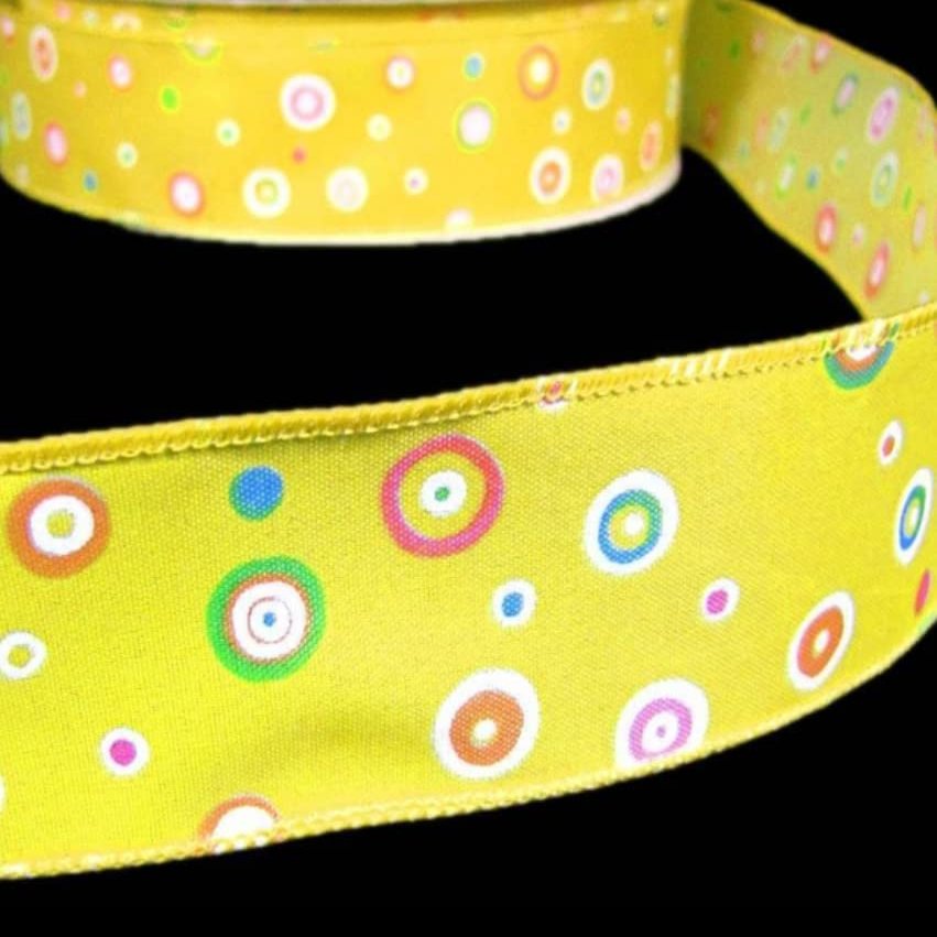 1 Pcs 1 1/2"W Dizzy Dots Polka Dot Wired Ribbon Yellow 5 Yards, Ribbon for Gift Wrapping | #AA120RK