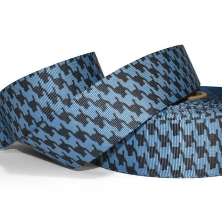 1 Pcs 1 1/2"W Houndstooth Herringbone Woven Wired Ribbon Blue Dark Brown 5 Yards, Ribbon for Gift Wrapping | #AA120RK