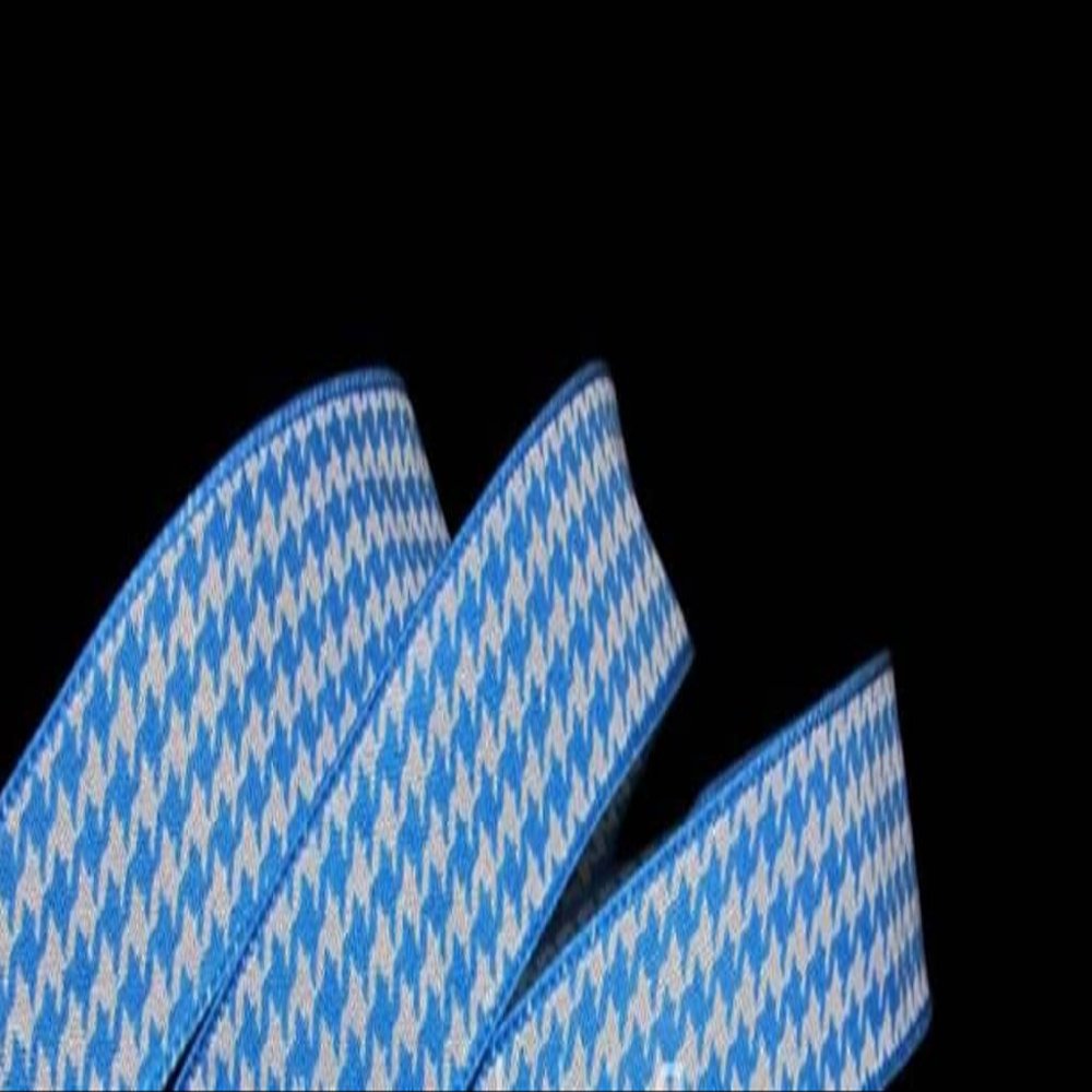 1 Pcs 1 1/2"W Herringbone Houndstooth Print Wired Ribbon Bright Blue White 5 Yards, Ribbon for Gift Wrapping | #AA120RK