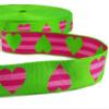 1 Pcs 1"W Woven Heart Reversible Jacquard Ribbon Green Pink Striped 5 Yards, Ribbon for Gift Wrapping | #AA120RK view 1
