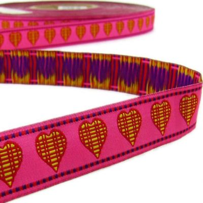 1 Pcs 3/4"W Plaid Hearts Woven Jacquard Ribbon Pink 5 Yards, Ribbon for Gift Wrapping | #AA120RK