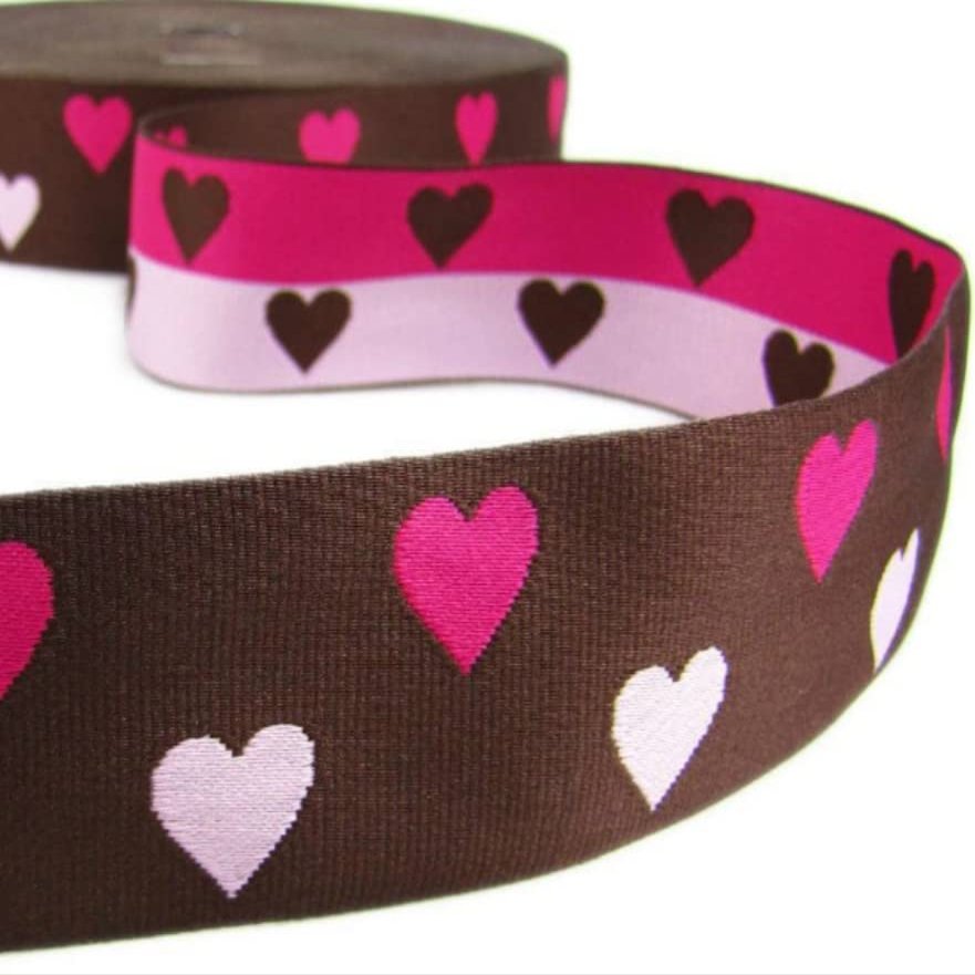 1 Pcs 1 1/2"W Woven Heart Reversible Jacquard Ribbon Light Pink Dark Pink 5 Yards, Ribbon for Gift Wrapping | #AA120RK