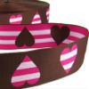 1 Pcs 1 1/2"W Woven Heart Reversible Jacquard Ribbon Brown Pink Striped 5 Yards, Ribbon for Gift Wrapping | #AA120RK view 1