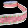 1 Pcs 7/8"W Woven Embroidered Flower Striped Ribbon Coral Peach Green 5 Yards, Ribbon for Gift Wrapping | #AA120RK view 1