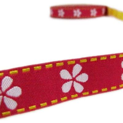 1 Pcs 3/8"W Flower Stitched Woven Jacquard Ribbon Pink White 4 Yards, Ribbon for Gift Wrapping | #AA120RK
