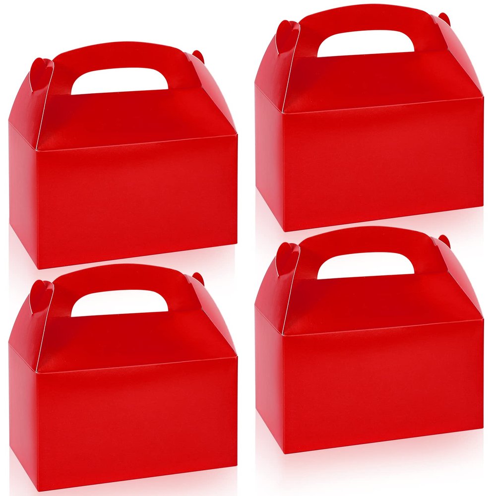 24Pack Gable Boxes,Party Favor Treat Boxes,Goodie Gift Boxes for Party Favor,Gable Red Candy Treat Boxes,Paper Gable Gift Boxes with Handle for Birthday Party Wedding Baby Shower,6.2x3.5x3.4In(Red)