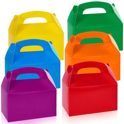 JEFHOMKIT 24pcs Rainbow Assorted Bright Color Gable Candy Treat Boxes, Colored Party Favor Goodie Gift Boxes With Handle for Birthday, Wedding, Baby Shower - 6.2x3.5x3.4In