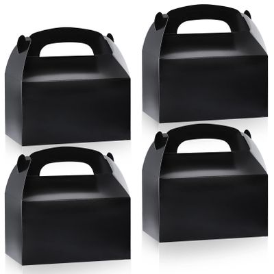 24Pcs Gable Boxes,Black Gable Candy Treat Boxes,Party Favor Treat Boxes,Goodie Gift Boxes for Party Favor,Paper Gable Gift Boxes with Handle for Birthday Party Wedding Baby Shower,6.2x3.5x3.4In(Black)