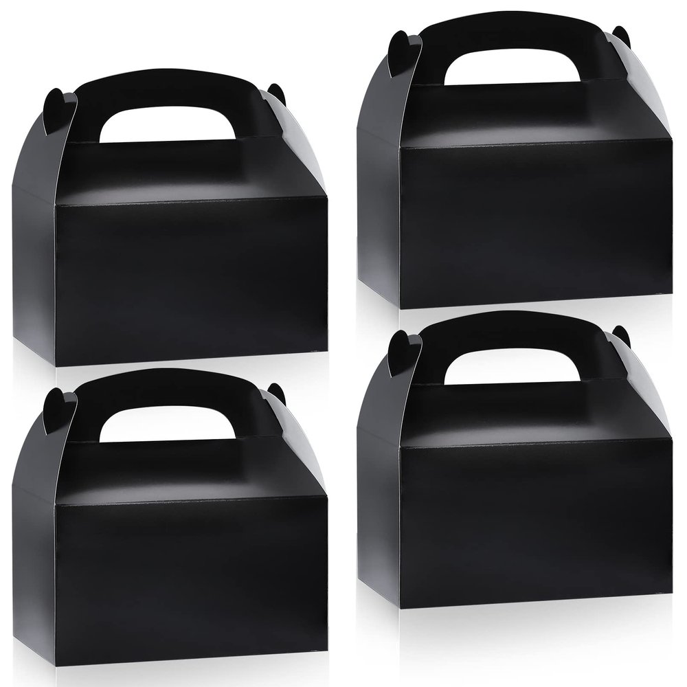 24Pcs Gable Boxes,Black Gable Candy Treat Boxes,Party Favor Treat Boxes,Goodie Gift Boxes for Party Favor,Paper Gable Gift Boxes with Handle for Birthday Party Wedding Baby Shower,6.2x3.5x3.4In(Black)