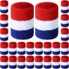 24 Pcs Rainbow Striped Wrist Sweatbands Gay Pride Sweat Wristbands for Men Women Athletic Cotton Terry Cloth Wristband Gym Workout Sports LGBT Pride Parade Supplies(White, Red, Blue) 3.15 x 3.15 Inch view 1