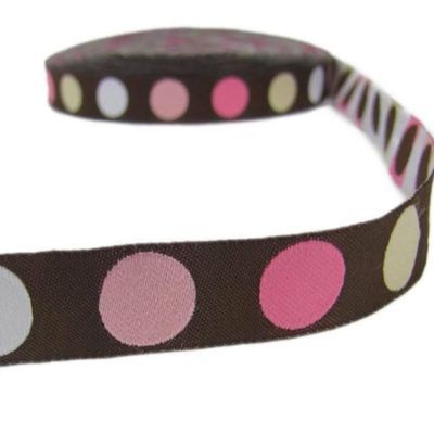 1 Pcs 5/8"W Polka Dot Polkadot Woven Jacquard Ribbon Brown Blue 3 Yards, Ribbon for Gift Wrapping | #AA120RK