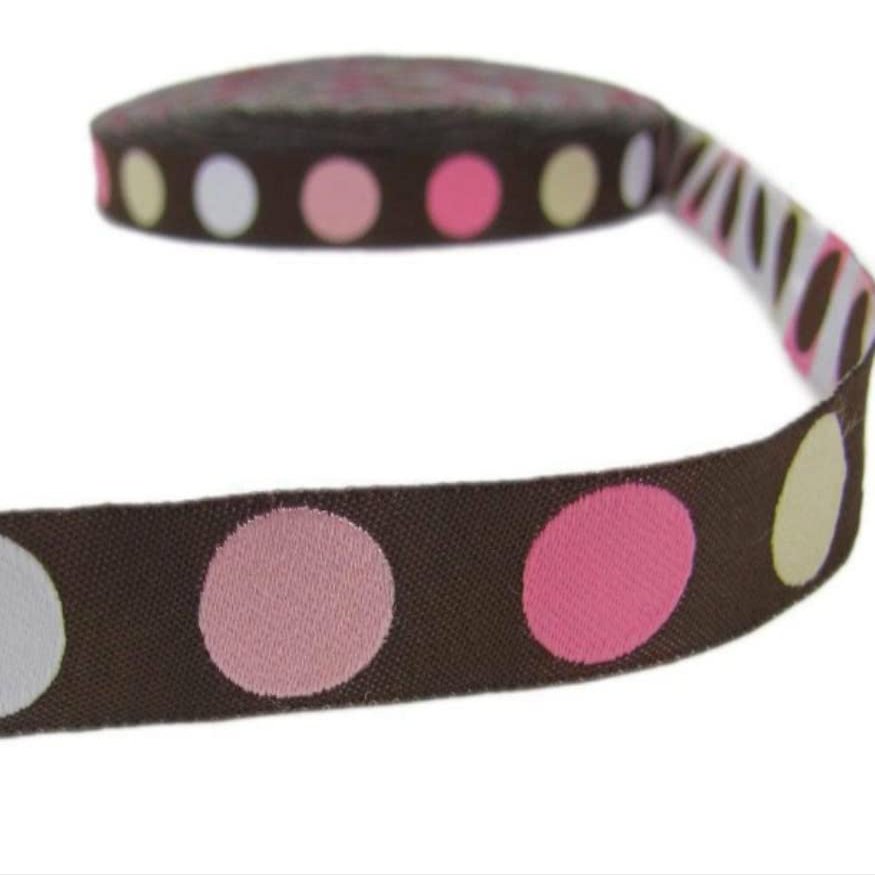 1 Pcs 5/8"W Polka Dot Polkadot Woven Jacquard Ribbon Brown Blue 3 Yards, Ribbon for Gift Wrapping | #AA120RK