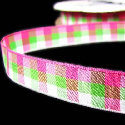 1 Pcs 5/8"W Pink Green White Seabreeze Plaid Ribbon 5 Yards, Ribbon for Gift Wrapping | #AA120RK