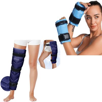 REVIX Large Leg Ice Pack for Injuries Reusable and Wrist Ice Pack Wraps for Carpal Tunnel Relief (2-Piece Set), Gel Ice Wrap for Leg, Hip, Thigh, Knee and Shin Splint, Tendinitis and Swelling