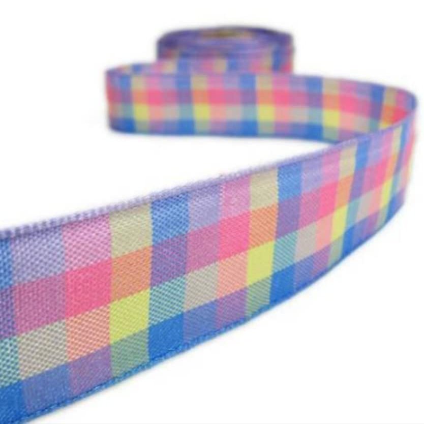 1 Pcs 7/8"W Pastel Easter Opal Seabreeze Plaid Ribbon 5 Yards, Ribbon for Gift Wrapping | #AA120RK
