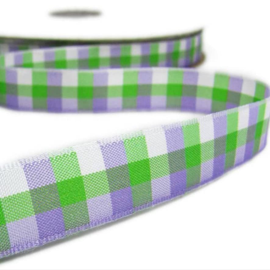 1 Pcs 5/8"W Lavender Lilac Purple Green White Seabreeze Plaid Ribbon 5 Yards, Ribbon for Gift Wrapping | #AA120RK