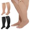 Hillban 2 Pair Plus Size Calf Zipper Compression Socks 15 to 20 Mmhg Open Toe Compression Stockings for Overweight Women Men(4 XL,Black, Nude) view 1