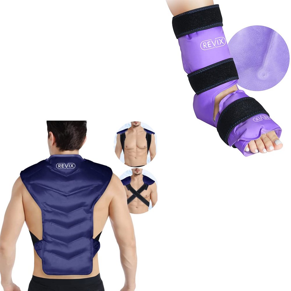REVIX Large Ice Pack for Back and Shoulder Pain Relief and Ankle Ice Pack Wrap for Injuries, Reusable Gel Cold Pack for Full Back Swelling, Bruises & Sprains and Injury Recovery