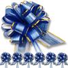 OPSFALCON 6PCS Large Blue Floral Pull Bows, Gift Wrapping Bows, Wedding, Birthday, Christmas, Valentine's Day, Silk Organza Ribbon Trim view 1