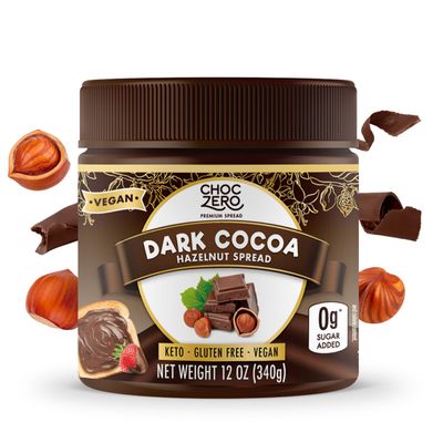 ChocZero Vegan Cocoa Hazelnut Spread  Sugar Free, Keto Friendly, Low Carb Chocolate Dessert & Bread Topping, Gluten Free, High Fiber, 12 oz Jar