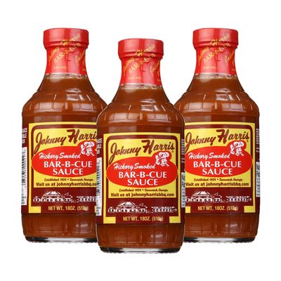 Johnny Harris Hickory Smoked Bar-B-Cue Sauce, Authentic Hickory Smoke BBQ Sauce, Hickory Grilling, Smoked Pork Barbecue Condiment, Gluten-Free Southern Style - 3 Pack