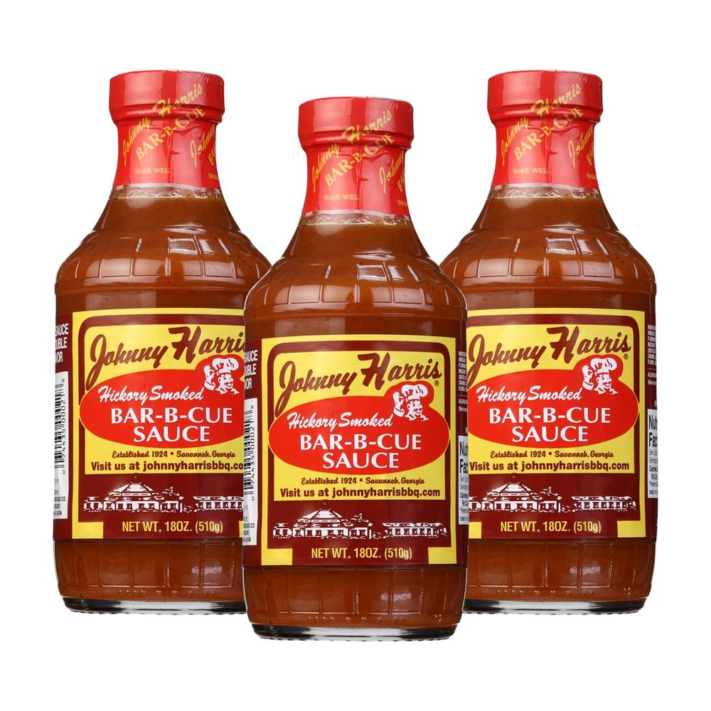 Johnny Harris Hickory Smoked Bar-B-Cue Sauce, Authentic Hickory Smoke BBQ Sauce, Hickory Grilling, Smoked Pork Barbecue Condiment, Gluten-Free Southern Style - 3 Pack