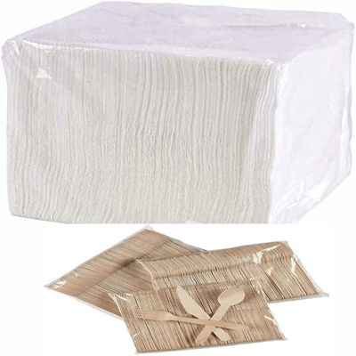 Lunch Napkin Party Kit. Includes 500 Lunch Napkin 1 Ply. 300 Count Wooden Utensils. 100 Forks, 100 Spoons, 100 Knifes. Wooden Cutlery