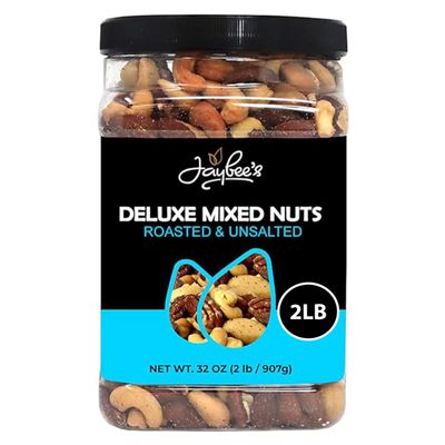 Jaybees Unsalted Mixed Nuts | 32 oz | Gourmet Roasted Deluxe Nut Mix with Cashews, Almonds, Pecans, Hazelnuts, Brazil Nuts (No Peanuts) | Keto, Vegan Friendly, Kosher, Healthy Snacks